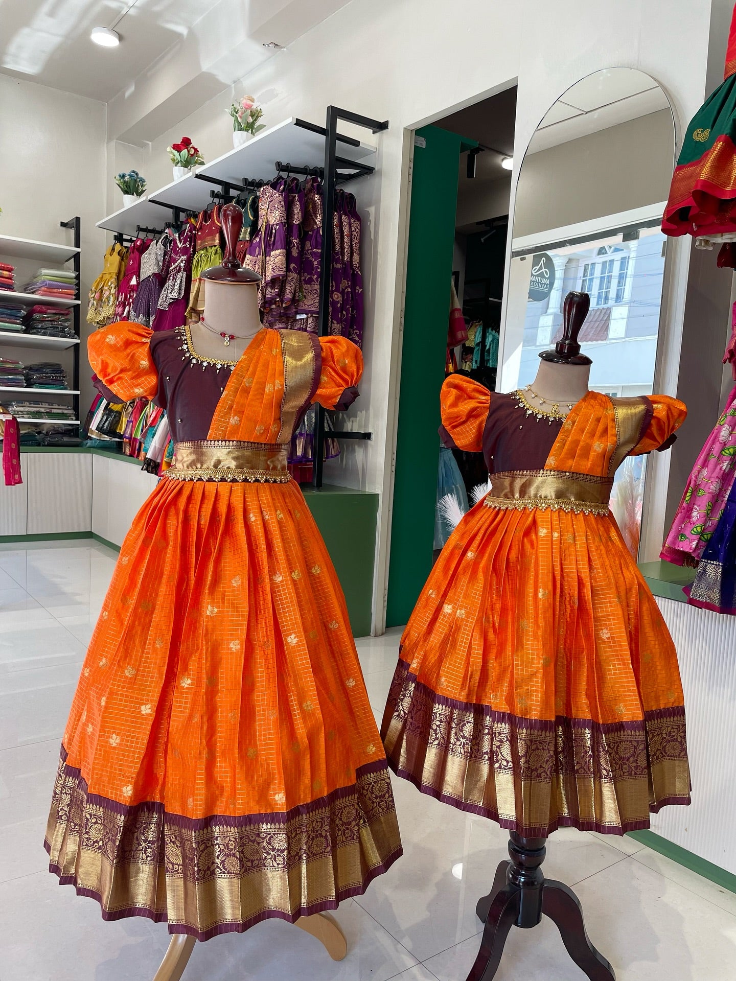 Orange and Maroon Traditional Color combo ethnic frock with dupatta model