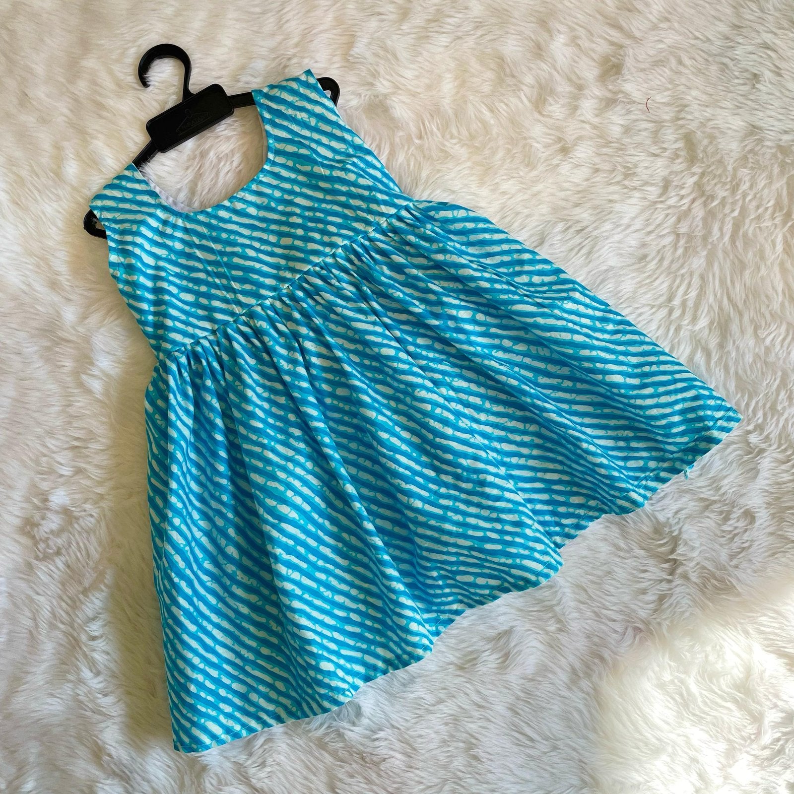 Light Blue Strip Design Pure Cotton Sleeveless Frock