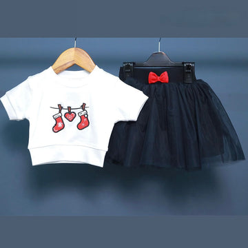 White T Shirt and Black Netted Skirt - Jingle Christmas Collections