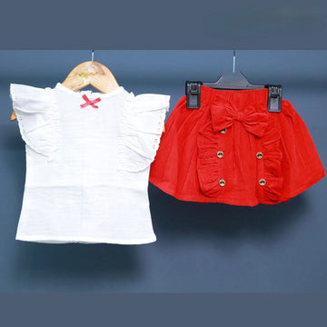White Cotton Top and Red Velvet Skirt - Jingle Christmas Collections