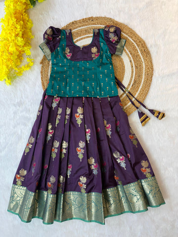 Plum and Ramar Blue Silk Paavadai Sattai