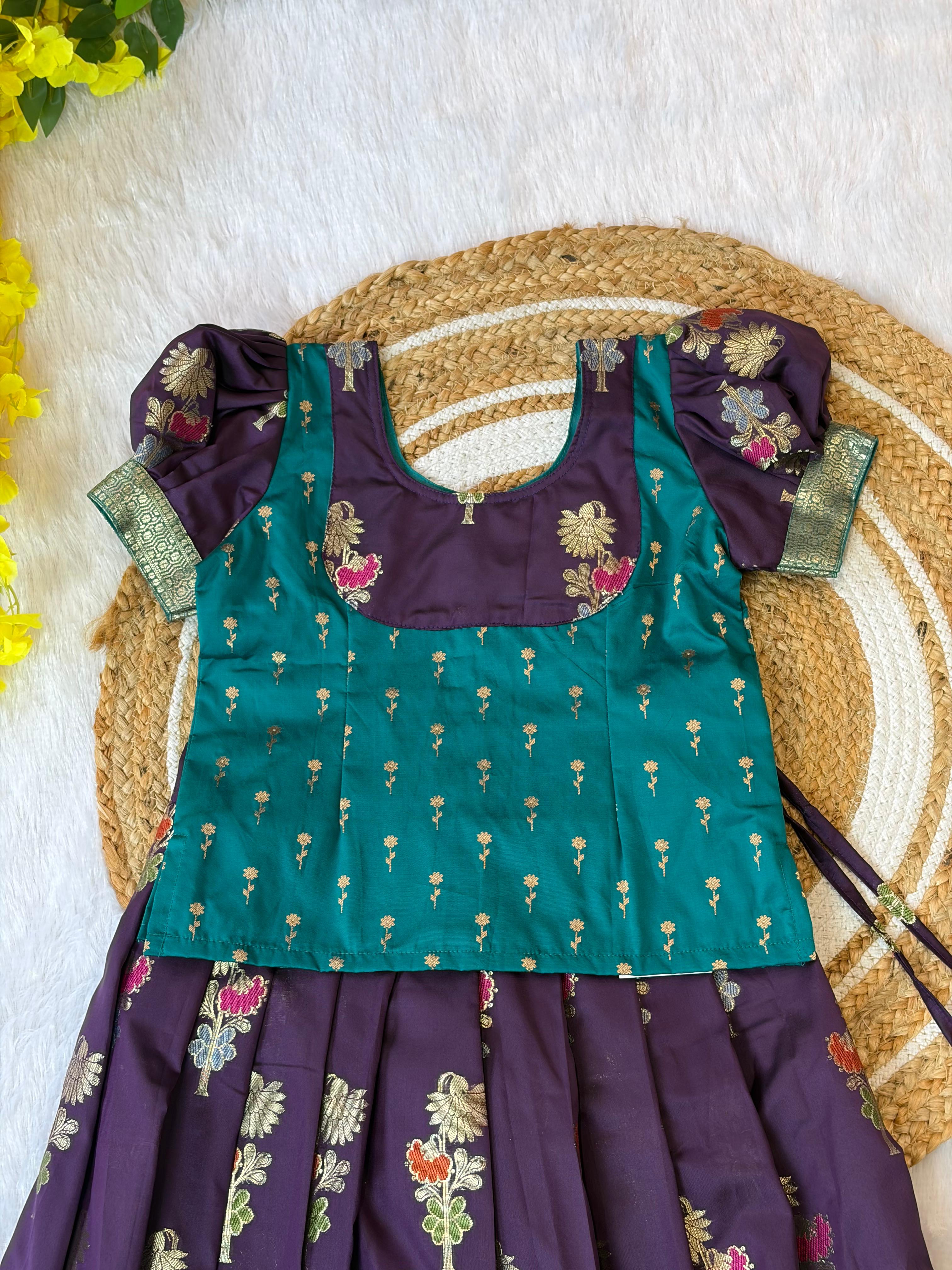 Plum and Ramar Blue Silk Paavadai Sattai
