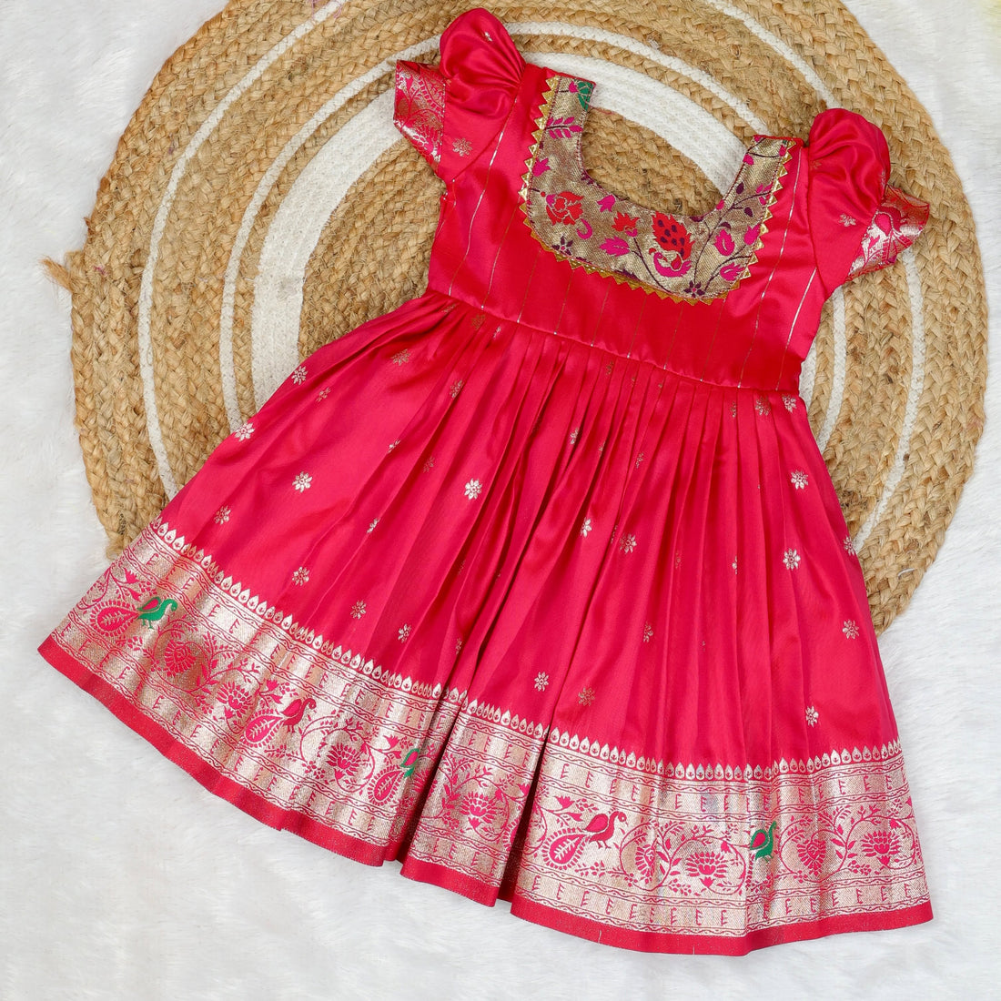 JAANVI – Pink Color Paithani Silk Frock