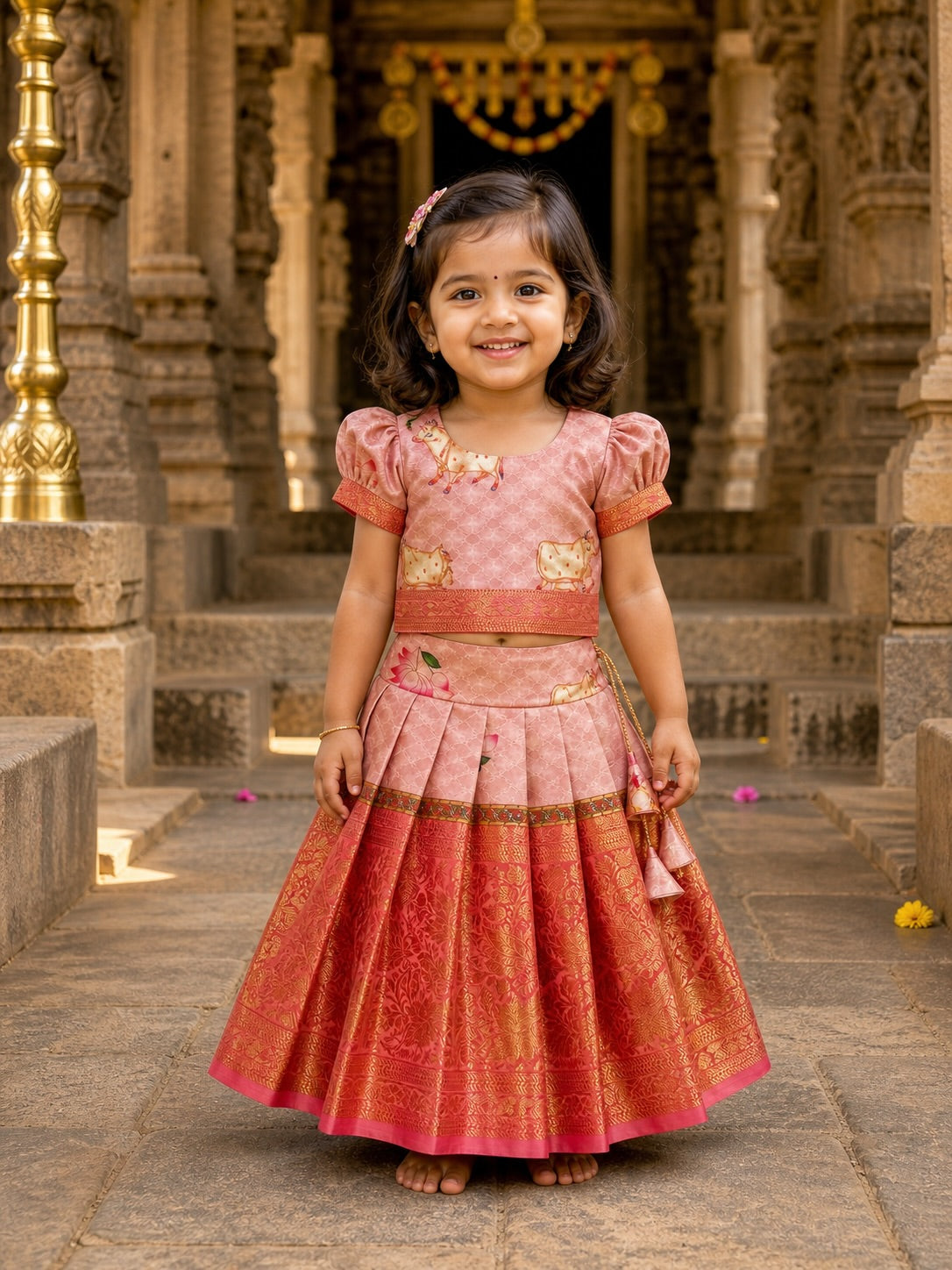 Pink Pichwai Silk Paavadai Sattai