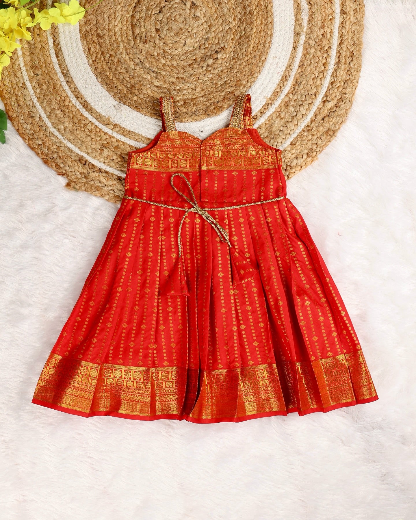 RANJITHAM - Red Semi Kanchi Silk Frock