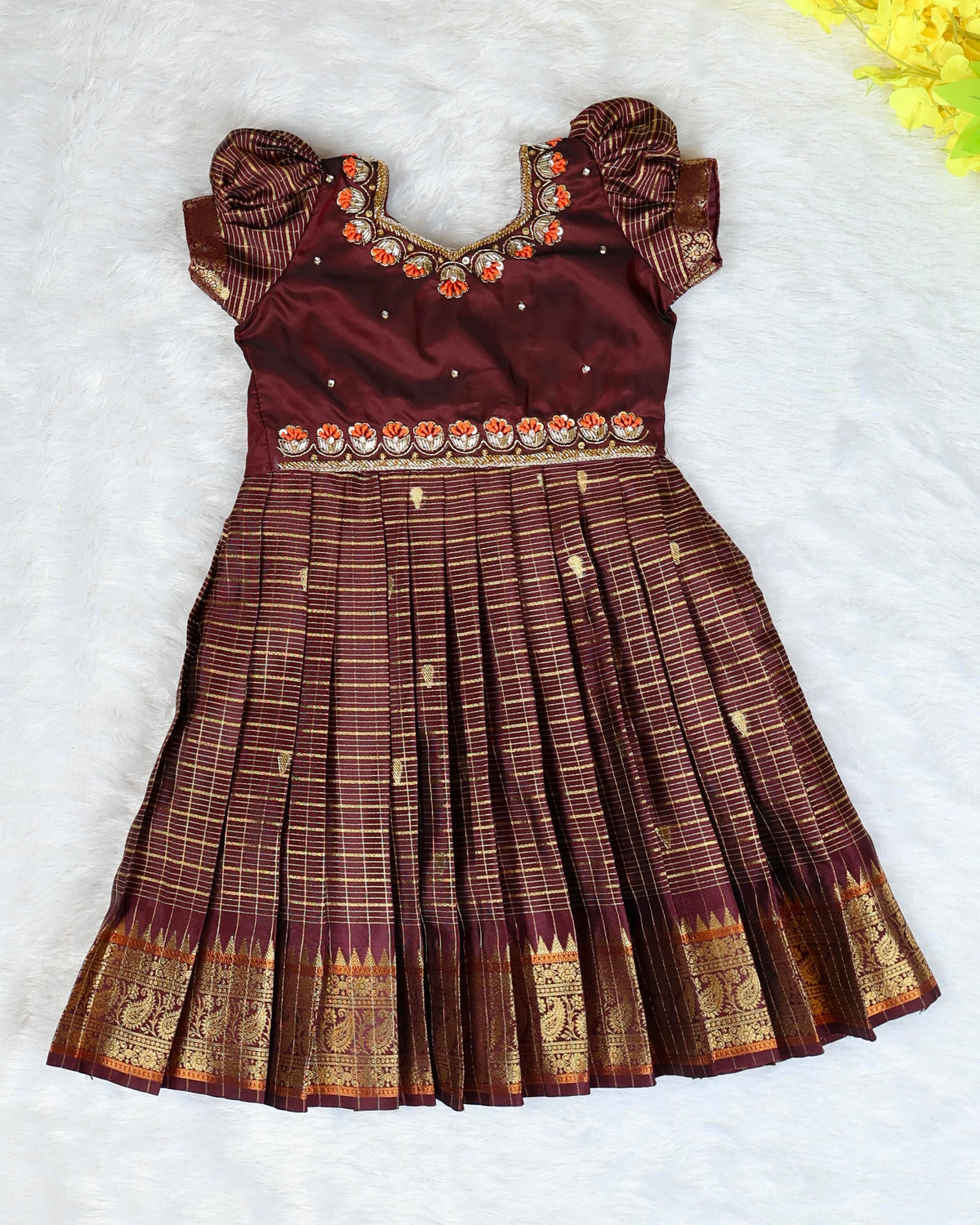 AATHIRAI - A rich maroon & gold traditional dress crafted for those beautiful festive moments