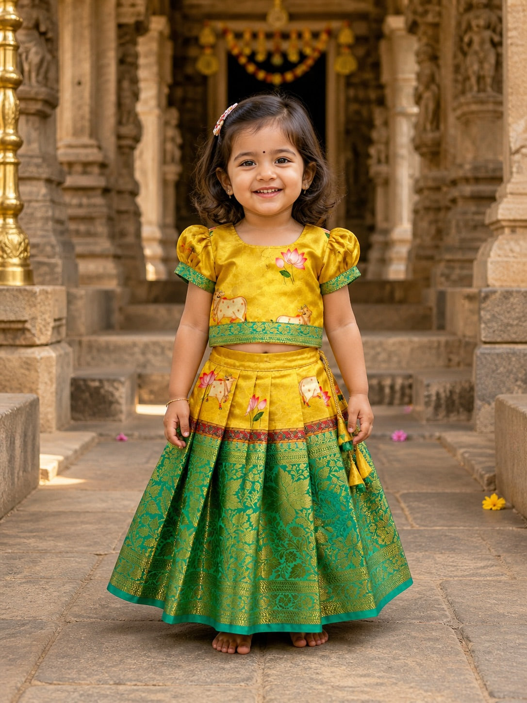 Yellow Pichwai Silk Paavadai Sattai