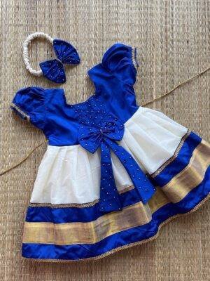 Navy Blue & Off White Kasavu Frock (Ready to Dispatch)