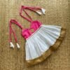 Baby Pink & White Knot Type Kasavu Frock (Pre Booking)