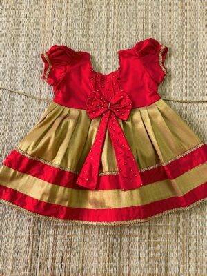 Red & Gold Kasavu Frock (Pre Booking)