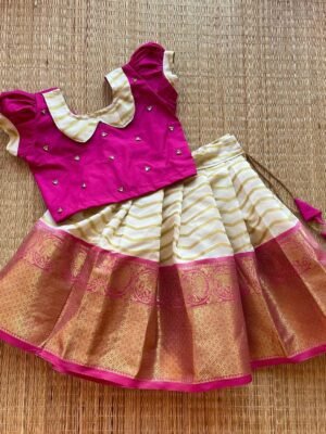 Half White & Pink Banarasi Pattu Paavadai Sattai (Ready to Dispatch)