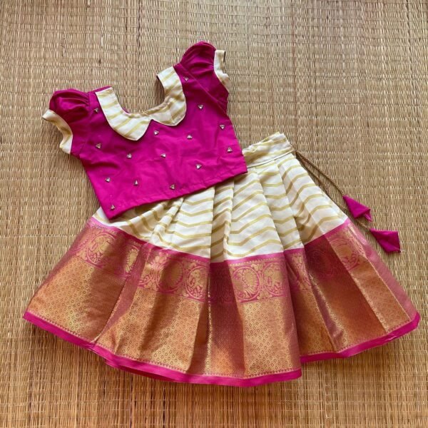 Half White & Pink Banarasi Pattu Paavadai Sattai (Ready to Dispatch)