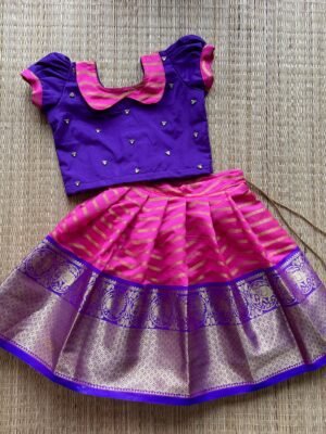 Pink & Voilet Banarasi Pattu Paavadai Sattai (Ready to Dispatch)