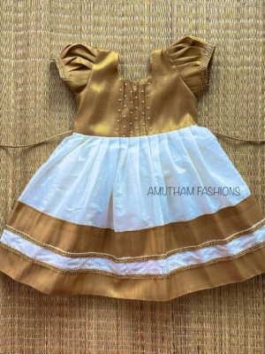 Kerala Kasavu Dress for Baby Girls | Baby girl dresses, Baby dress, Girl