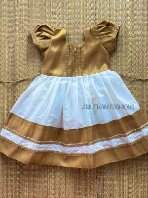 Gold & Off White Kasavu Frock (Pre Booking)