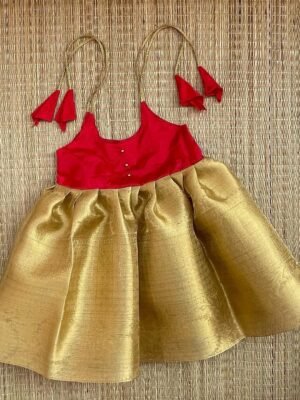 Red & Gold Tissue Silk Knot Type Frock (Pre Booking)