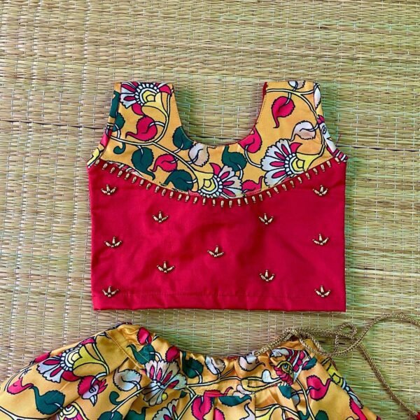 Yellow & Red Pure Paithani Silk in Kalamkari Design Paavadai & Sattai (Ready to Dispatch)