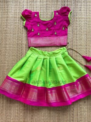 Pink & Neon Green Kadiyal Paithani Pattu Paavadai Sattai (Pre Booking)