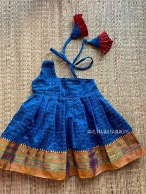 Rich & Traditional Poonkuyil Cotton Blended Pattu Frock (Ramar Blue) - (Pre Booking)