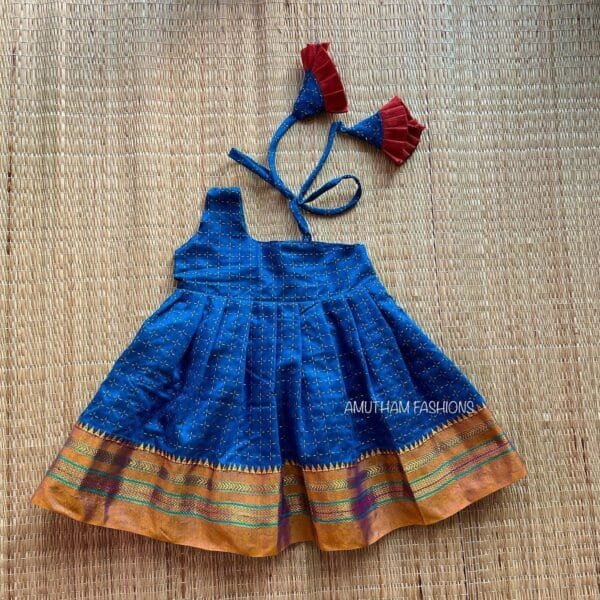 Rich & Traditional Poonkuyil Cotton Blended Pattu Frock (Ramar Blue) - (Pre Booking)