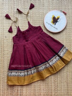 Narayanapet Handloom Cotton Frock - Maroon (Ready to Dispatch)