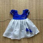 Handloom Tissue Silk Silver Zari Weaving Pattu Frock - Blue Silk Cotton with White Color Silver Zari  (Ready to Dispatch)