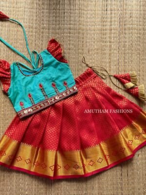 Kanchipuram Pattu Paavadai & Sattai – Red & Turquoise Blue (Pre Booking)