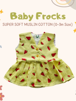 Premium Muslin Cotton New Born Baby Frocks(Pack of 2) – Round Neck/Back  Button(007) – (Ready to Dispatch) – Amutham Fashions