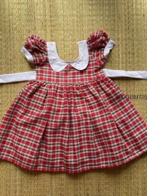 Red & White Small Checked Cotton Frock (Jingle Bells Edits)