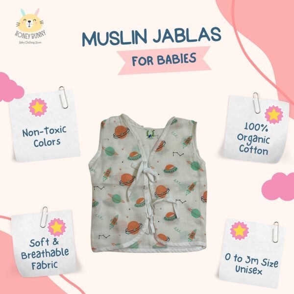 Premium Muslin Cotton New Born Baby Unisex Jablas(Pack of 3) - Front Open Knot- (Ready to Dispatch)