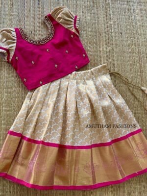 Kanchipuram Pattu Paavadai & Sattai - Pink & Pearl White (Ready to Dispatch)