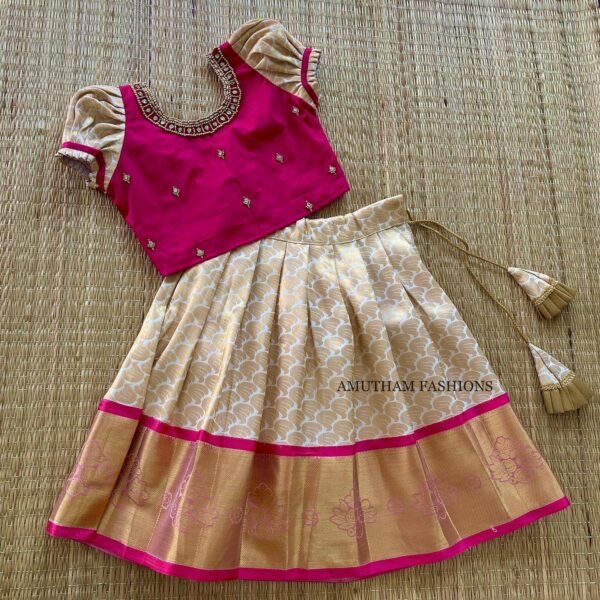 Kanchipuram Pattu Paavadai & Sattai - Pink & Pearl White (Ready to Dispatch)