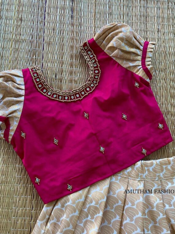 Kanchipuram Pattu Paavadai & Sattai – Pink & Pearl White (Ready to ...