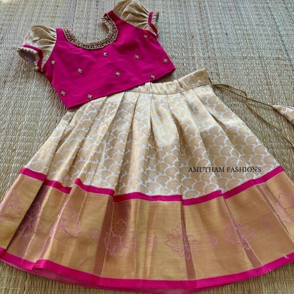 Kanchipuram Pattu Paavadai & Sattai - Pink & Pearl White (Ready to Dispatch)