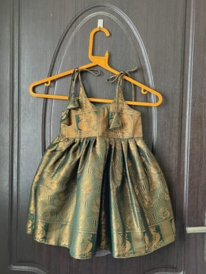 Dark Green Kubera Pattu Frock – Knot Type (Ready to Dispatch)