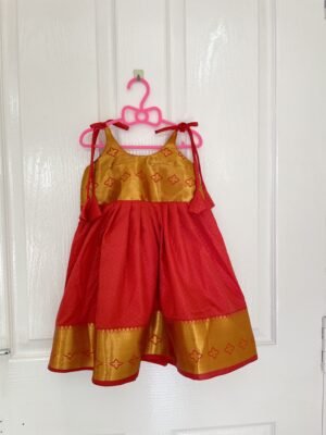 Red Kanchipuram Silk Frock - Knot Type (Ready to Dispatch)