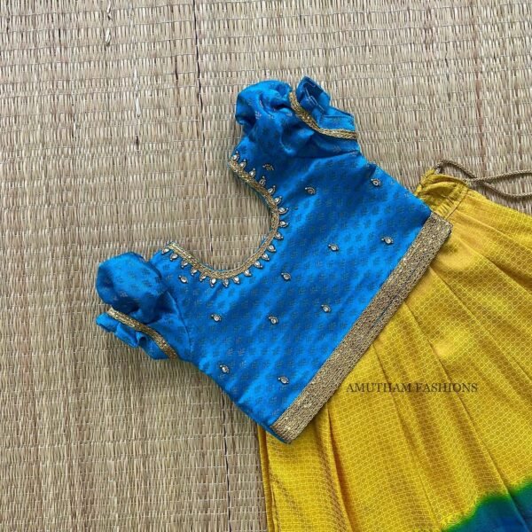 Soft Kubera Pattu Paavadai & Sattai – Lemon Yellow & Blue (Pre Booking)