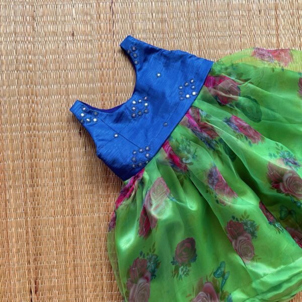 Light Green & Navy Blue Organza Frock (Festive Edits)
