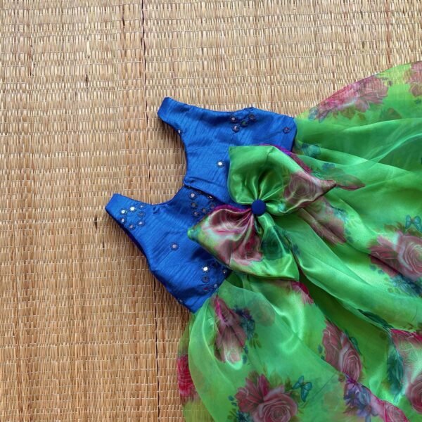 Light Green & Navy Blue Organza Frock (Festive Edits)