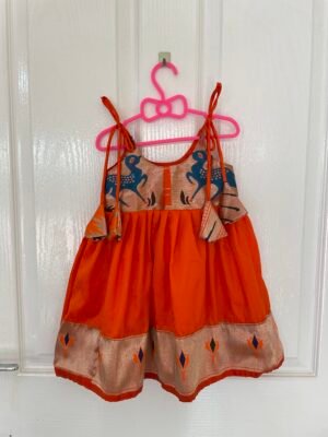 Orange Litchi Silk Frock - Knot Type (Ready to Dispatch)