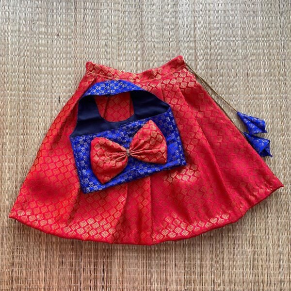 Brocade Pattu Paavadai & Sattai – Red Skirt & Blue Top (Pre Booking)