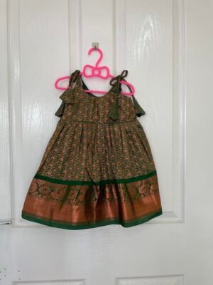 Dark Green Kanchi Pattu Frock - Knot Type (Ready to Dispatch)