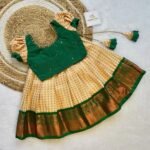 Natural Green & Cream Color 1000 butta Kanchipattu Paavadai & Sattai (Ready to Dispatch)