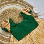 Natural Green & Cream Color 1000 butta Kanchipattu Paavadai & Sattai (Ready to Dispatch)