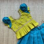 Kora Muslin Silk Paavadai & Sattai - Peacock Blue & Sheen Green (Ready to Dispatch)