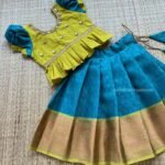 Kora Muslin Silk Paavadai & Sattai - Peacock Blue & Sheen Green (Ready to Dispatch)