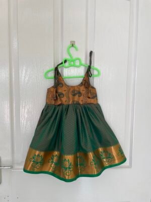 Dark Green Semi Kanchipuram Pattu Frock - Knot Type (Ready to Dispatch)