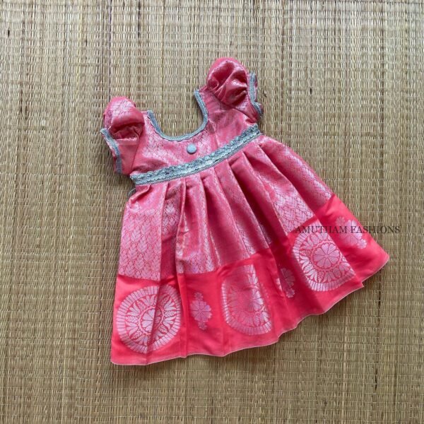 Silver Zari Semi Banarasi Pattu Frock - Flamingo Peach (Ready to Dispatch)