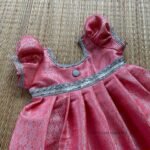 Silver Zari Semi Banarasi Pattu Frock - Flamingo Peach (Ready to Dispatch)