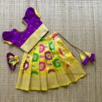 Floral Pattern Pure Litchi Silk Paavadai & Sattai - Yellow & Voilet (Ready to Dispatch)